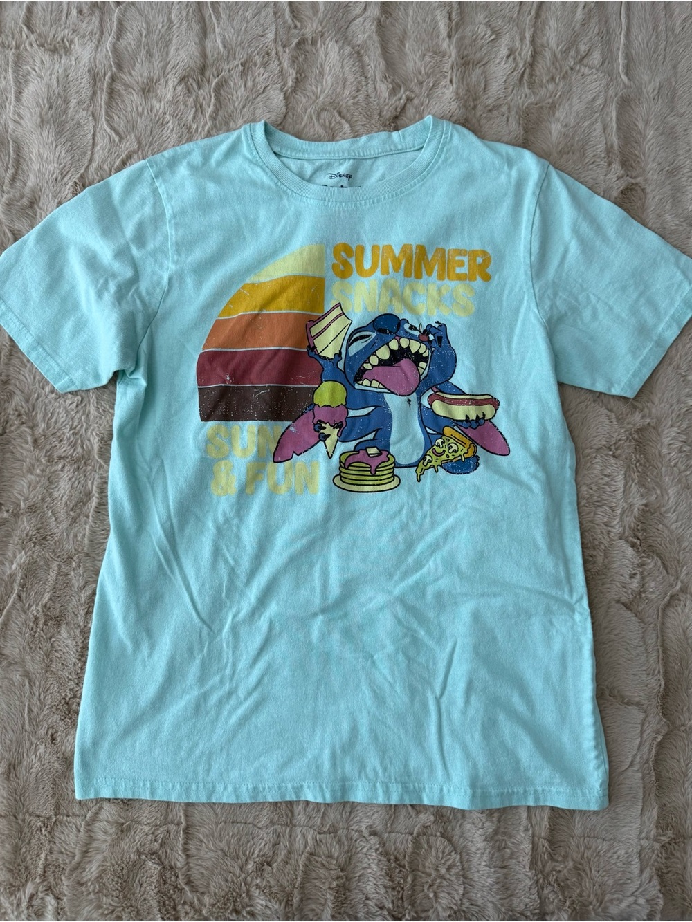 Disney Light Blue Stitch 'Summer Snacks' Graphic Short Sleeve Tee